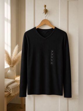 Structure Black Ribbed V-Neck Long Sleeve Top